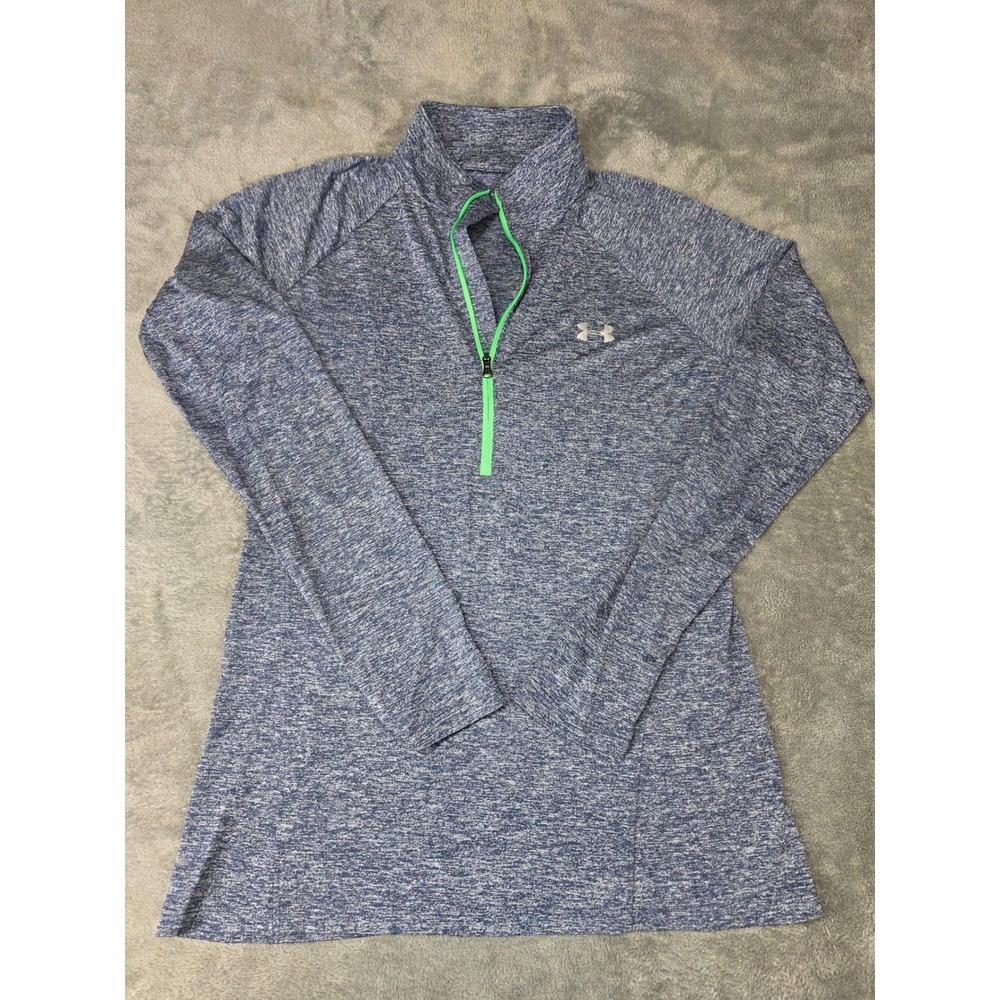 Under Armour HeatGear‎ Womens Small Blue Space Dye Quarter Zip Long Sleeve Top